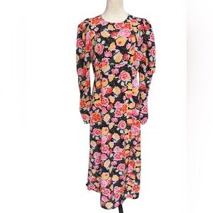 Topshop multicolor puff sleeve floral midi open back dress